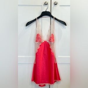 Victoria’s Secret bright pink satin lace slip lingerie S